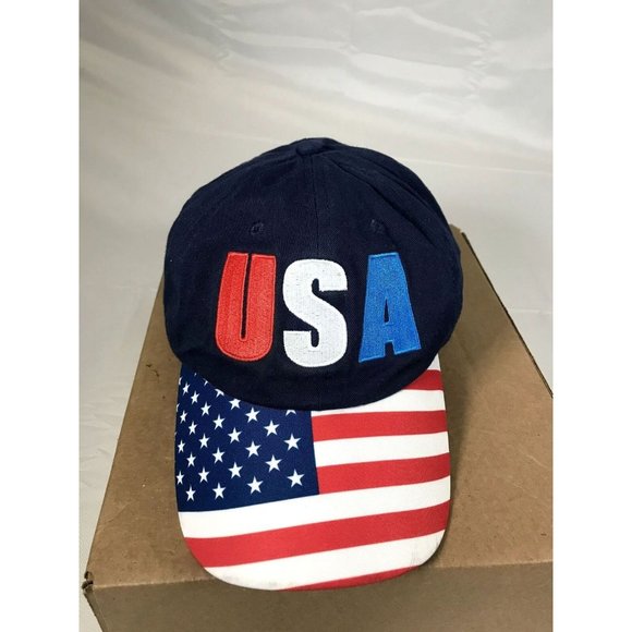 USA Flag Cap Adult Red White Blue Hat Adjustable One Size Fits Most America Mens - Picture 1 of 5